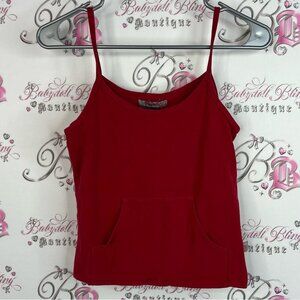 Mavi tank top kangaroo pocket Red Camisole with Spaghetti Straps y2k 2000s